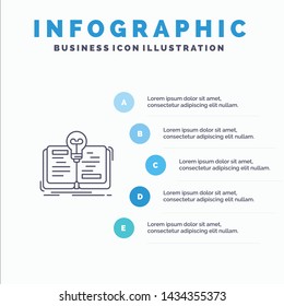 Book, Idea, Novel, Story Line icon with 5 steps presentation infographics Background