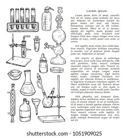 Book illusrtation with cute hand drawn chemistry elements. Vector science cartoon collection