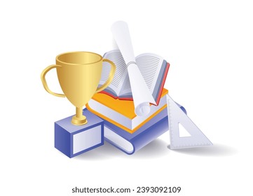 Book illustration concept and achievement trophy