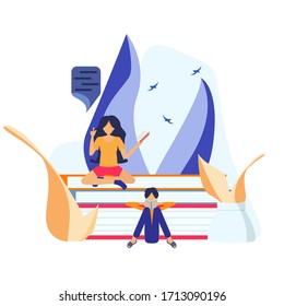 Book illustration with people, students for print, advertising, conceptual design.