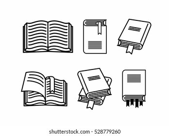 Book illustration set. Collection of line sketch icon book