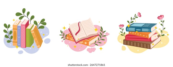 book, illustration, vector, education, literature, school, library, graphic, set, textbook, knowledge, isolated, collection, cover, cartoon, study, bookstore, design, flat, notebook, paper, page, read