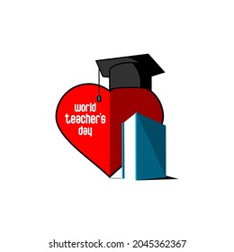 book illustration vector, love symbol and graduation cap, world teachers day illustration