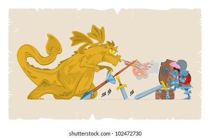 Book illustrations, 35. Fight knight and the dragon, vector