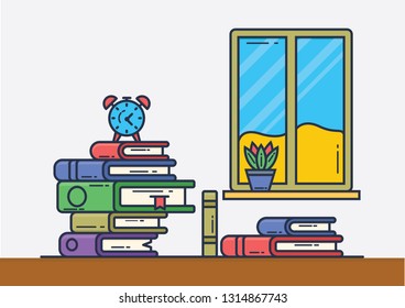 Book illustrations with windows. Books background