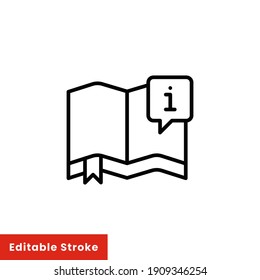 Book with information mark line icon for web template and app. Info and faq concept. Vector illustration design on white background. Editable stroke EPS 10