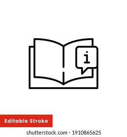 Libro con el icono de la línea de marca de información para la plantilla web y la aplicación. Concepto de información y fax. Diseño de ilustración vectorial en fondo blanco. EPS de trazo editable 10