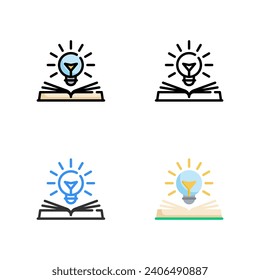 book inspiration icon in four different styles for education, library, literacy and education.
