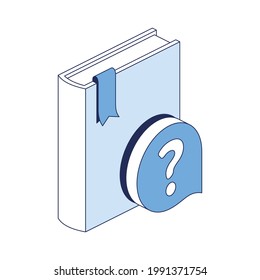 Book instruction questions, faq. Vector 3d line isometric, color web icons, new flat style. Creative design idea and elements for infographics.