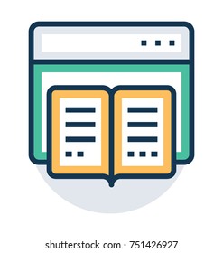 Book and internet flat and line icon.