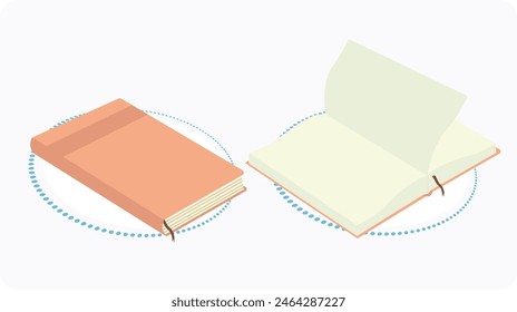 Book isometric open and closed one, vector art style