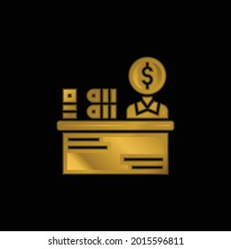 Book Keeper gold plated metalic icon or logo vector