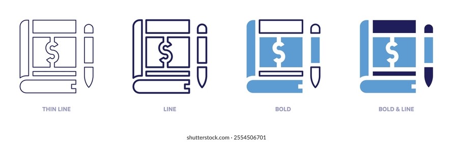 Book keeping icon in 4 different styles. Thin Line, Line, Bold, and Bold Line. Duotone style. Editable stroke.