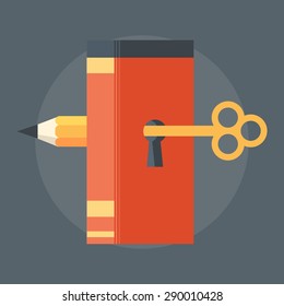 Book and key flat style, colorful, vector icon for info graphics, websites, mobile and print media.
