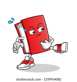 book kicking mascot vector cartoon illustration