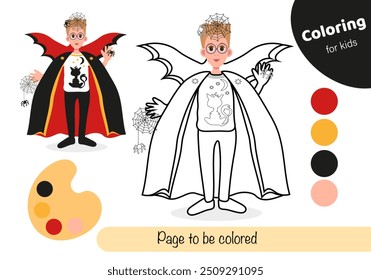 Halloween. Libro para colorear para niños disfraz de Halloween, disfraz de vampiro lindo de Halloween feliz con Elementos de lujo. Juego educativo para colorear con personaje de dibujos animados. Juegos de lógica para niños con colores.