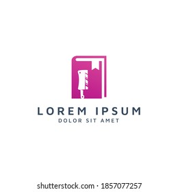 diseño del logotipo de espacio para libros y cuchillos negativos