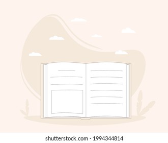 Libro. Conocimiento, educación, símbolo de aprendizaje. Estudio, investigación. Ilustración vectorial.