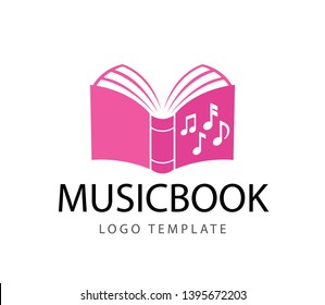 book of knowledge with music note rising from inside vector logo design illustration template