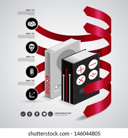 The book knowledge of process to success by red arrow and icon layout design