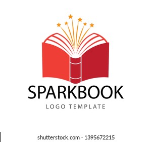 book of knowledge with sparking star from inside vector logo design illustration template