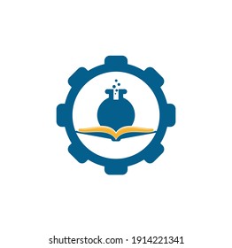 Vector de diseño de plantillas de logotipos para el diseño de la forma del equipo del laboratorio del libro. Logo de la ciencia del libro.