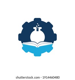 Book Lab gear shape concept Logo Template Design Vector. Book Science Logo.