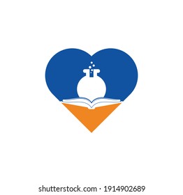 Vector de diseño de plantillas de logotipo de diseño de la forma del corazón del laboratorio de libros. Icono de Logotipo de la Ciencia del Libro	