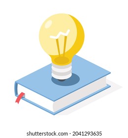 Book lamp idea. Vector 3d symbol, isometric, color web icons, new flat style. Creative design idea, concept for infographics.