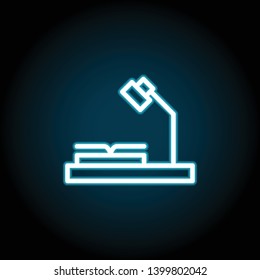 book, lamp neon icon. Simple thin line, outline vector of Book icons for UI and UX, website or mobile application on dark blue gradient background