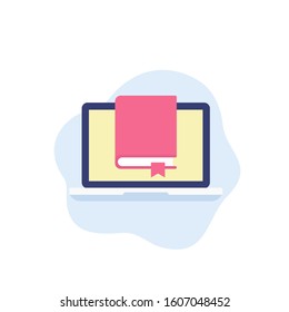 book and laptop, electronic library icon