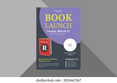 book launch and publishing flyer design template. New book launch announcement poster leaflet template. a4 template, brochure design, cover, flyer, poster, print-ready
