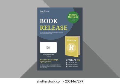 book launch and publishing flyer design template. New book launch announcement poster leaflet template. a4 template, brochure design, cover, flyer, poster, print-ready
