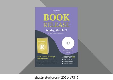 book launch and publishing flyer design template. New book launch announcement poster leaflet template. a4 template, brochure design, cover, flyer, poster, print-ready
