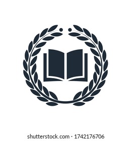 Book in a laurel wreath. Information bestseller. Vector icon isolated on white background.