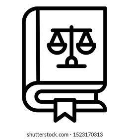 Icono del libro de leyes. Libro de esquema del icono del vector de leyes para el diseño web aislado en fondo blanco