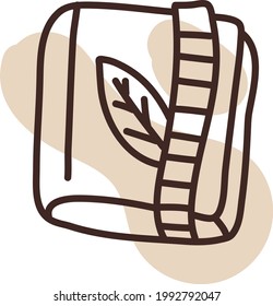 Book with a leaf and bookmark, illustration, on a white background.