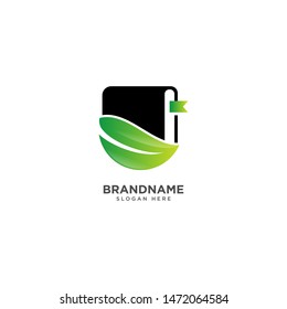 Book and Leaf Logo Design Vector, Book and Leaf Symbol Icon
