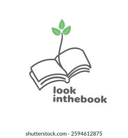 Book Leaf Logo Vector Education Company. Sign Linear Icon Label library Website. Flat Symbol Hand Drawing Pages Plant. Doodle Cartoon Style. Logotype Learning Concept. Illustration Isolated Background