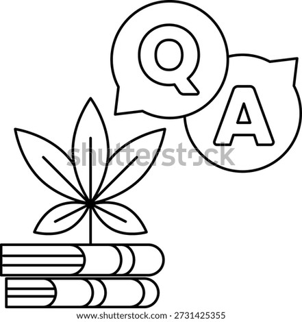 A book with a leaf on top of it and a Q and A sign below it. Concept of asking questions and seeking knowledge