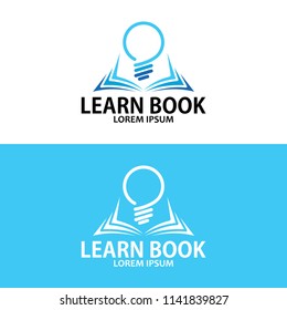 book learn logo design with bulb idea illustration