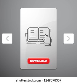 book, lesson, study, literature, reading Line Icon in Carousal Pagination Slider Design & Red Download Button