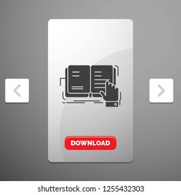 book, lesson, study, literature, reading Glyph Icon in Carousal Pagination Slider Design & Red Download Button