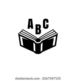 Book with letters vector black icon isolated on white background