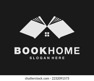 Book Library Bookstore Paperback Journal Home House Window Roof Building Vector Logo Design