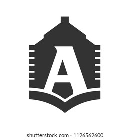 book and library building vector logo. letter a.