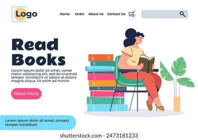 Book library education study literature website page concept. Vector flat graphic design illustration