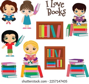 Book library Elements, Book library clipart, Book library Illustration