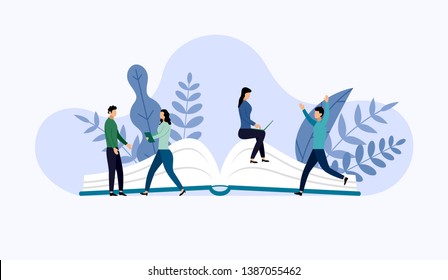 Book library or book festival poster concept banner, education vector illustration