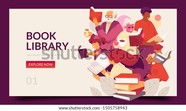 Book Library Horizontal Banner Template Family Stock Vector (Royalty ...